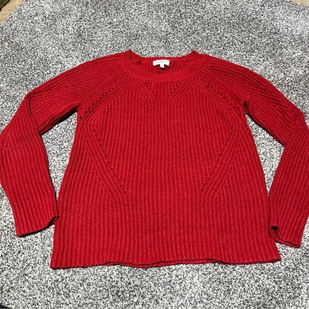 Lucky Brand Women’s S Sexy Red Sweater Ribbed Crew Neck Long Sleeve See Note
